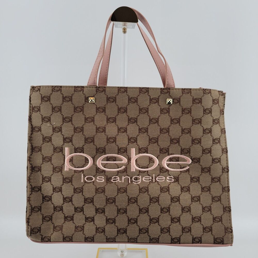 Bebe Vtg Monogram Brown & Blush Talulla Satchel Tote with Crossbody Strap NWT